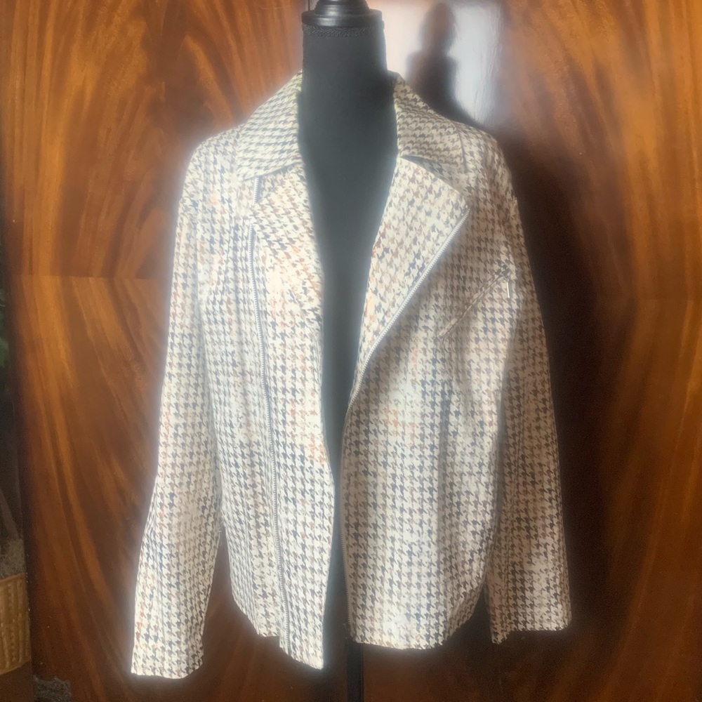 💚Chicos💚 Womens Houndstooth Moto Jacket Chicos Size 3